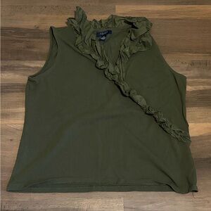 Chaps Dark Green Sleeveless Ruffle Blouse